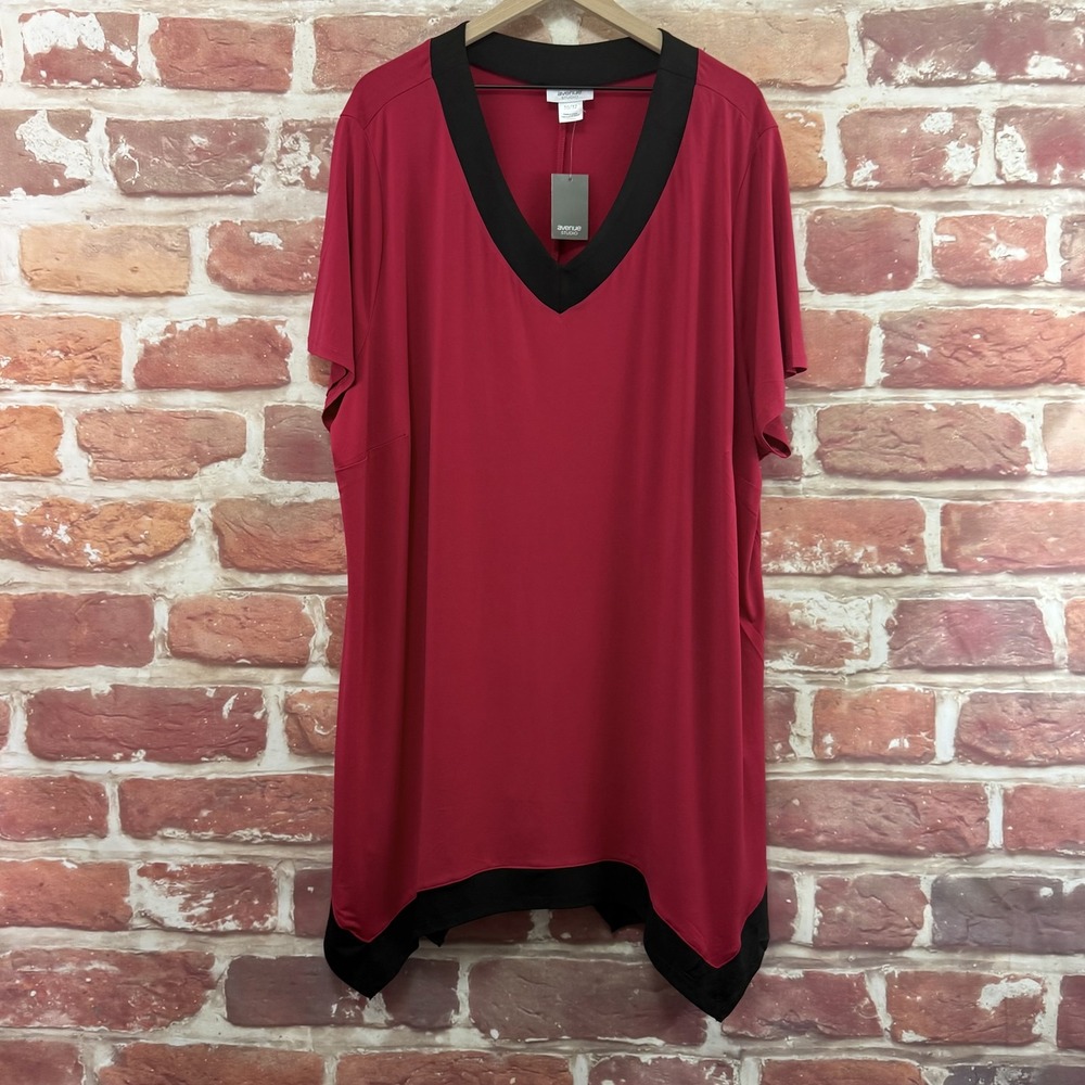 Avenue Studio Top Women's 30/32 Red Black Colorblock Asymmetric Tunic Shirt